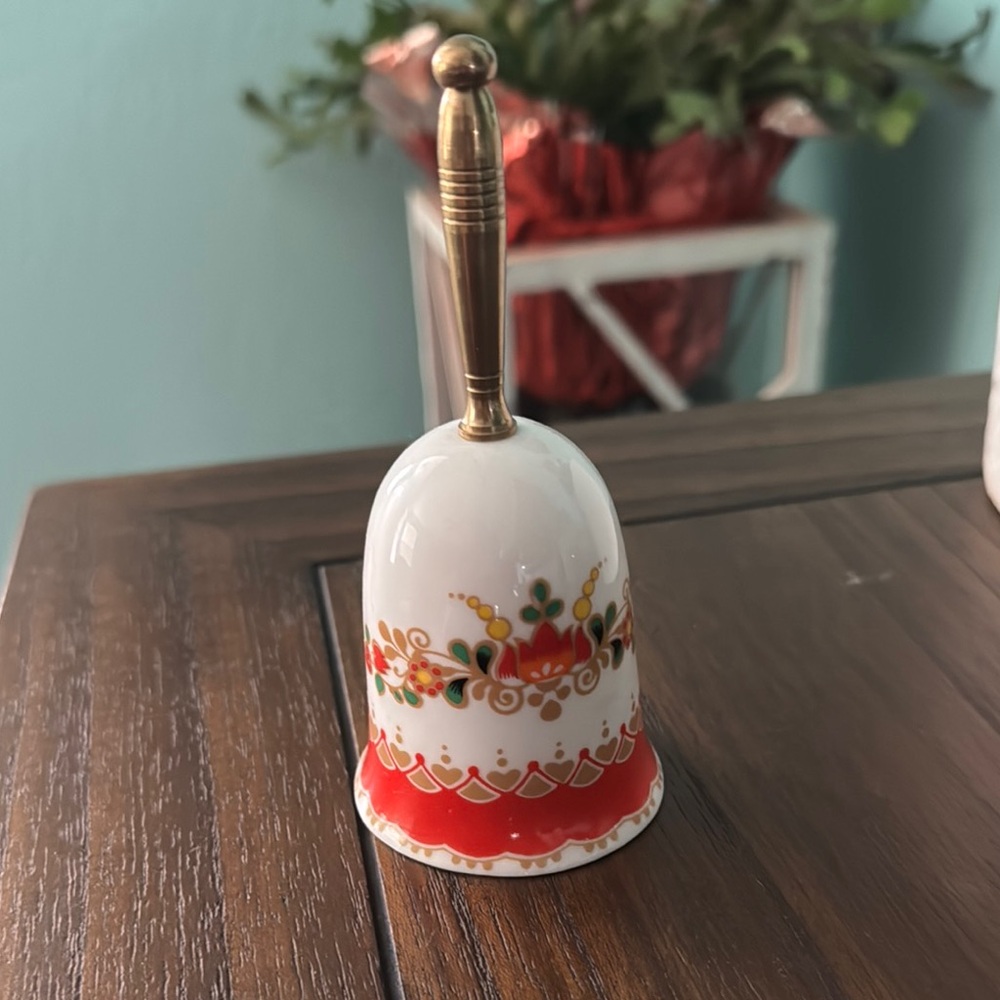 Vintage Floral Hand Bell with Gold Handle
